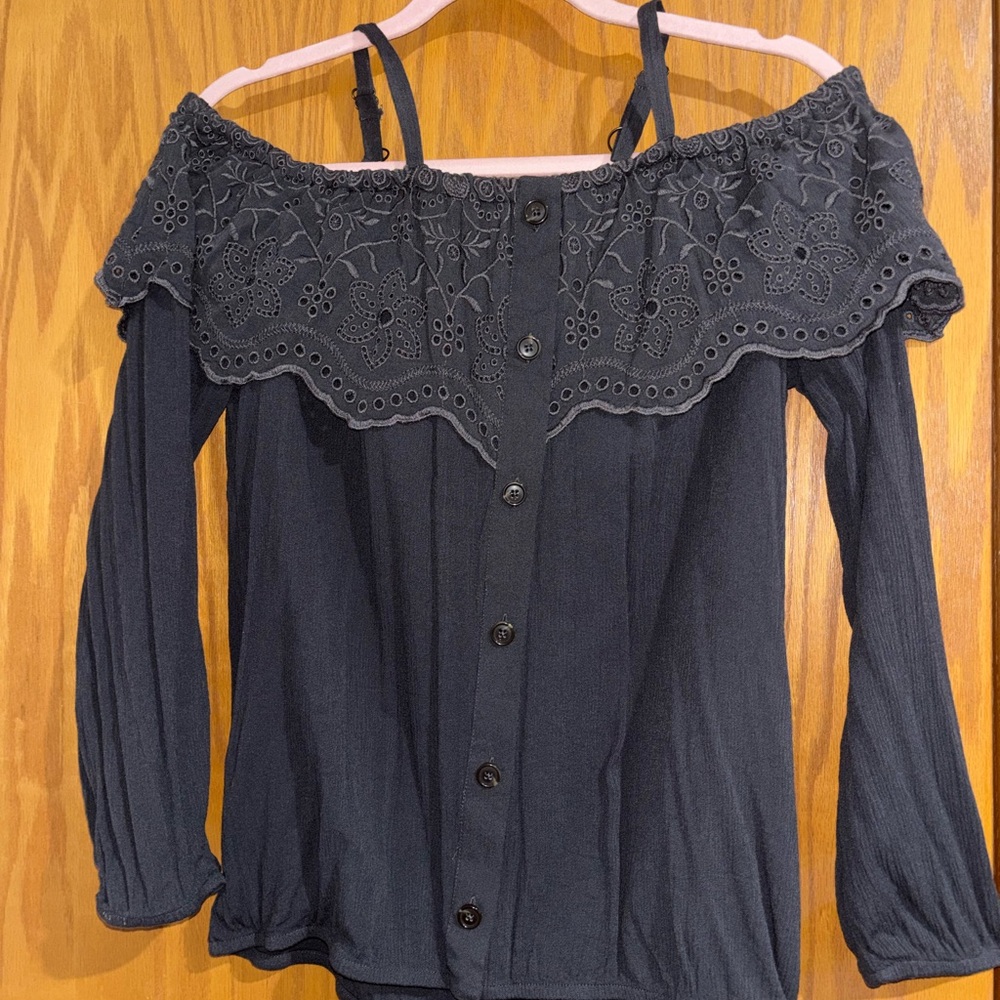 Maurices Charcoal Lace-Trim Top